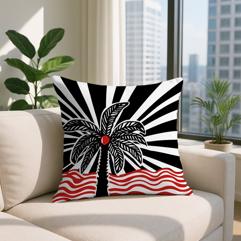 Oreiller carré réversible intérieur / extérieur Simi Palm, Carré 15 po, Rouge