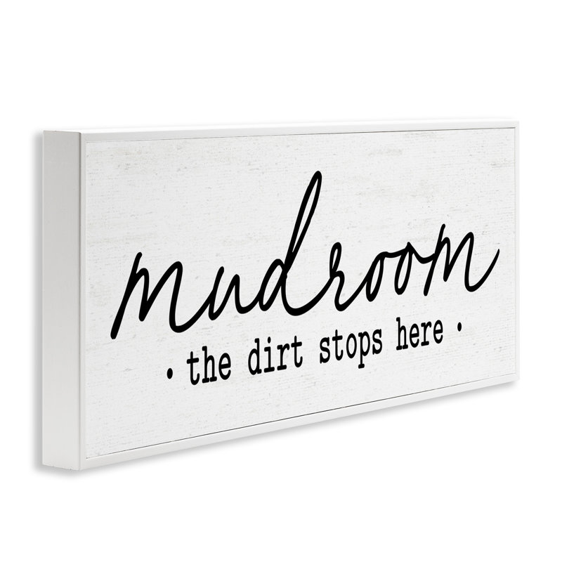 Motif de grain rustique «Dirt Stops Here Mudroom», H 10 po x l 24 po x P 1,5 po, Giclée encadrée blanc bord de mer