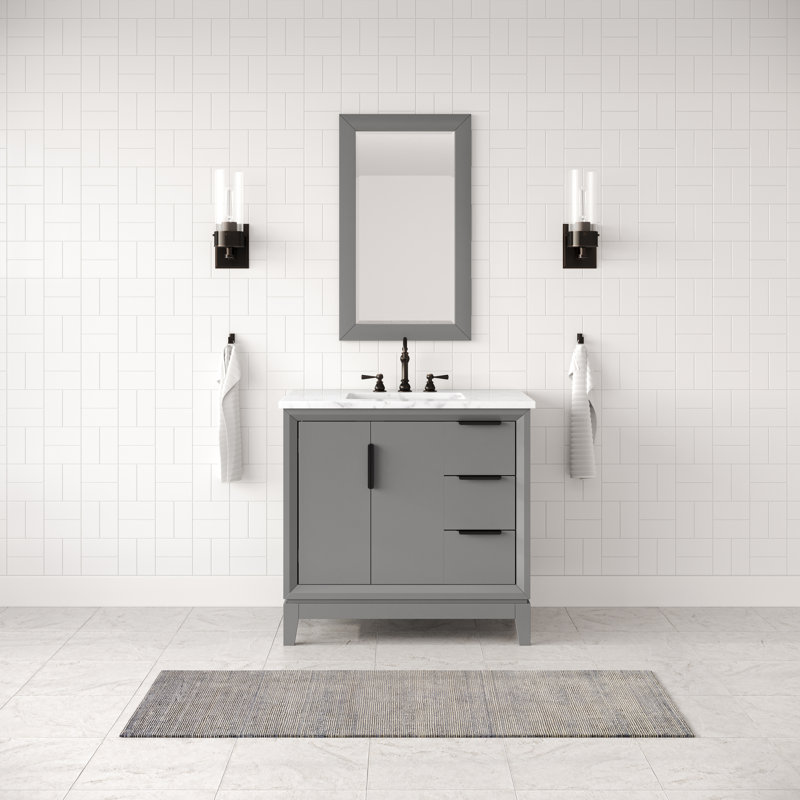 Elizabeth 36" Carrara White Marble Countertop Bath Vanity with Mirror, Cashmere Gray