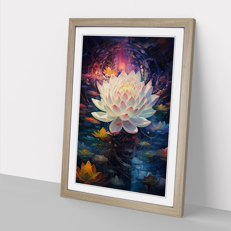 Lotus Flower Futurism - Single Picture Frame Print on Wood, 34cm H x 25cm W x 2cm D, Oak Framed