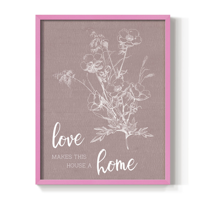 «Love Home», reproduction encadrée - bois massif, Rose, H 15 po x l 12 po
