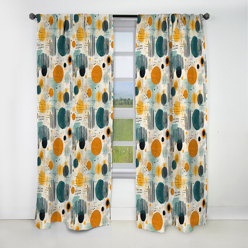 Motif géométrique jaune et vert V - rideau occultant géométrique abstrait - 1 panneau, L 52 po x L 108 po