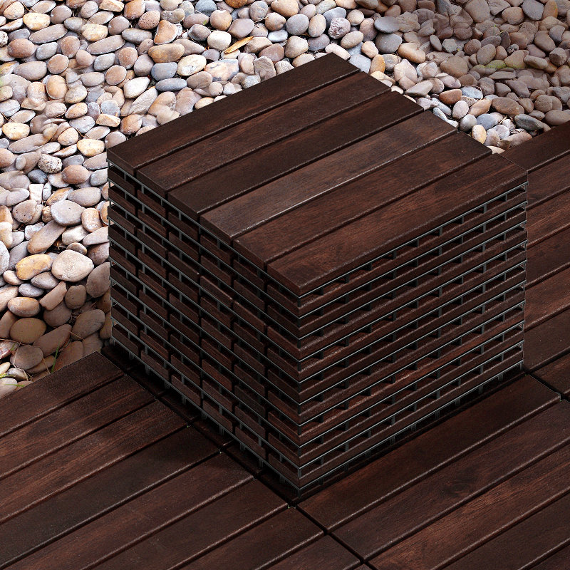 12'' L x 12'' W x 1.0"H Wood Interlocking Deck Tile, Dark Brown