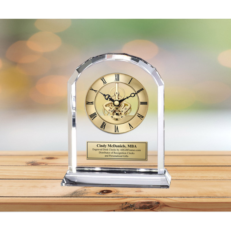 Analog Cherry Solid Wood Quartz Movement / Crystal Tabletop Clock in Gold, Yes