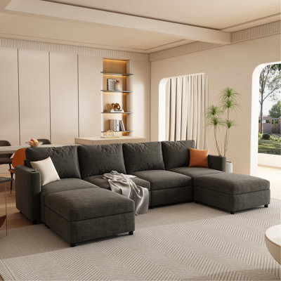Canapé modulaire moderne avec rangement, canapé en chenille en forme de U 6 pour le salon, grand lit modulaire de 123 po