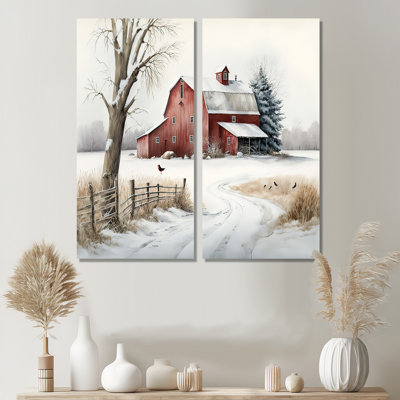 «Yellow Church pendant l'hiver I», art mural traditionnel sur toile 2 pièces