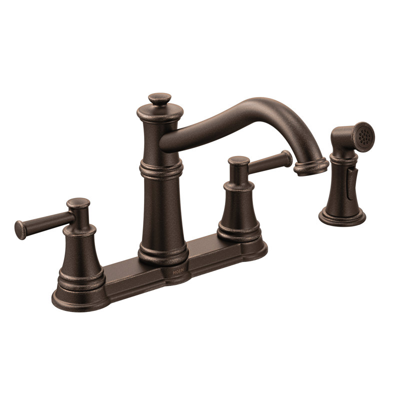 Robinet de cuisine à poignée double Belfield, Bronze huilé, Avec jet