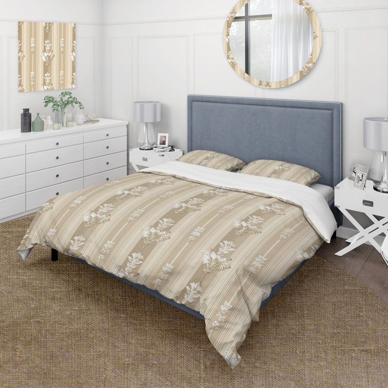 Ensemble de housse de couette Beige White Damask Stripe I - Traditional, Housse de couette très grand et 2 très grandes t
