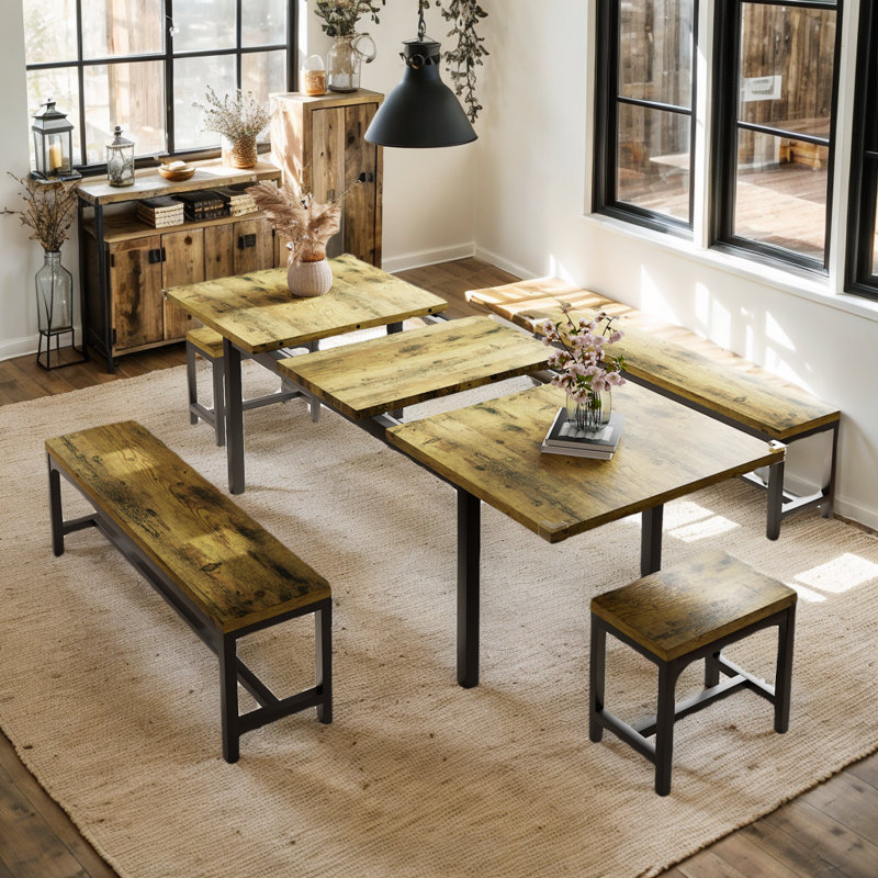 Anterrio Four Leg Dining Set, Rustic Brown