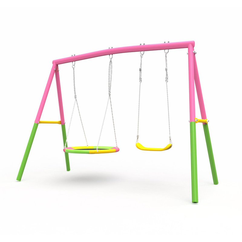 Ensemble de balançoire en métal robuste pour la cour arrière, support de balançoire d'extérieur d'une capacité de 440 lb avec balançoire à soucoupe et siège de ceinture, certifié ASTM pour les enfants et les adultes