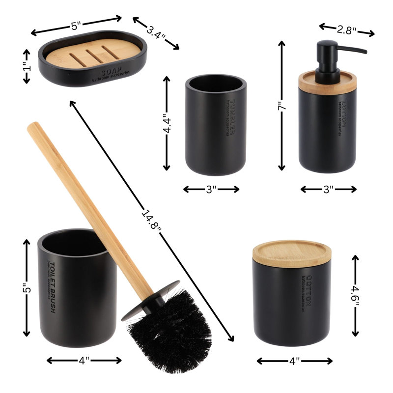 Ensemble d'accessoires de salle de bain Willis, 5 pièces, Noir
