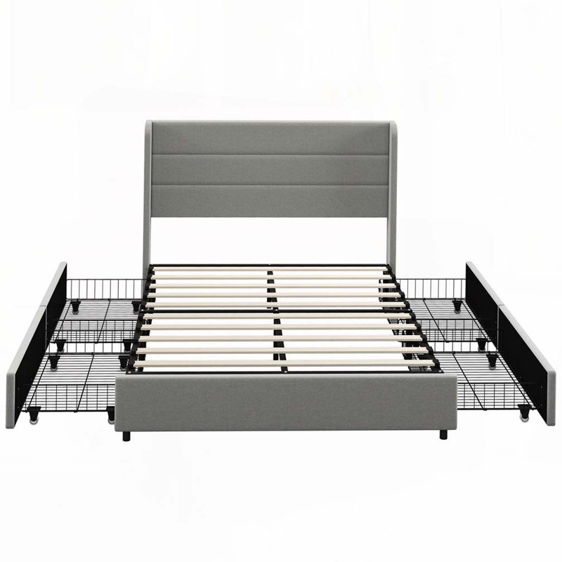 Upholstered Platform Bed Frame with Storage Drawers, Full