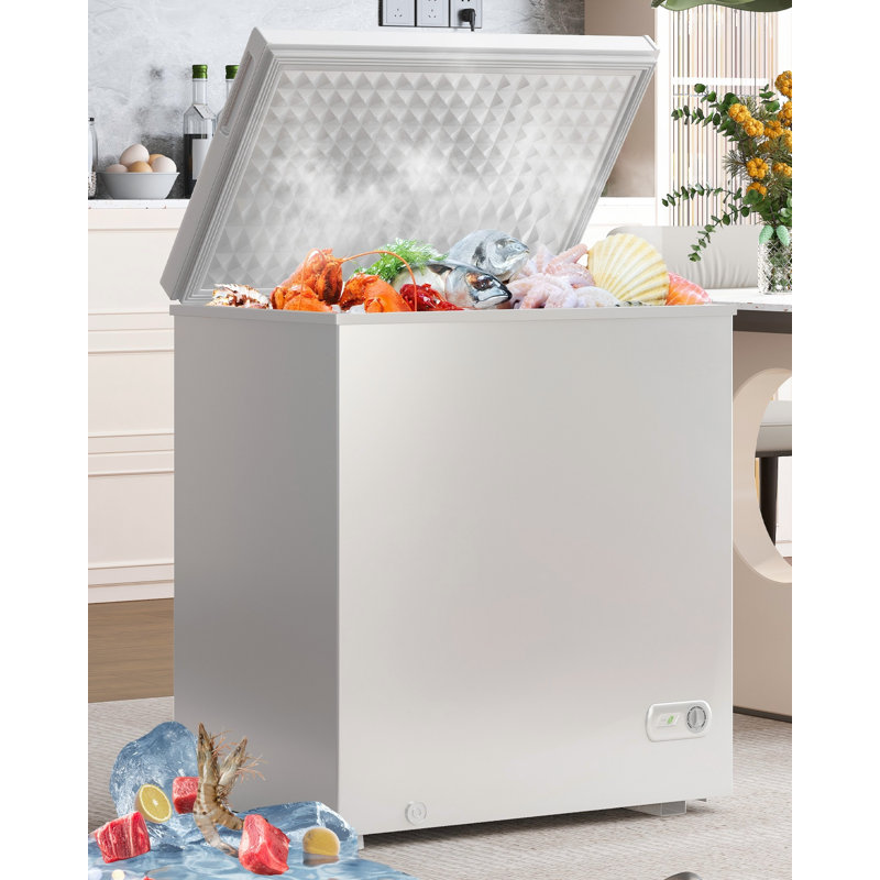 7.0 Cu Ft White Chest Freezer, Deep Freezer With Removable Storage Basket & 7 Level Adjustable Temperature