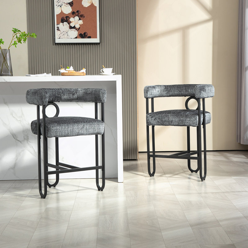 Hold Bar Stools Set of 2, Modern Bar Stool with Back, Metal Frames, Upholstered Bar Stools for Kitchen Island, Pub, Club, 2