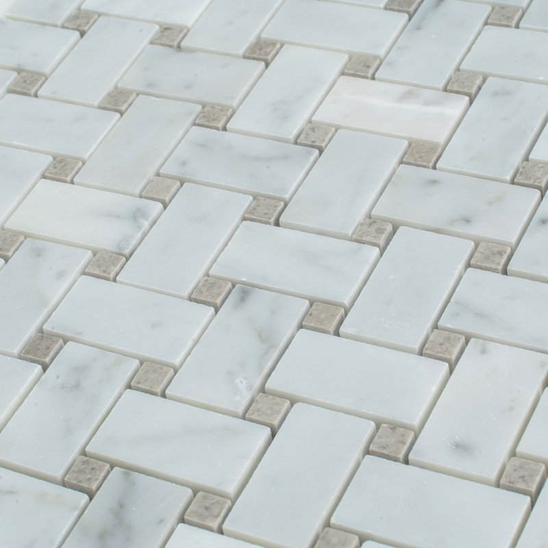 Carreau de mosaïque en pierre naturelle 12 po x 12 po, Blanc / beige