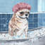 Dog In Shower Cap - Wrapped Canvas Painting-2134895326