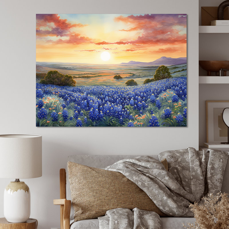 «Blue Bonnets Sunset II - Blue Bonnets», art mural, H 24 po x l 32 po x P 1 po