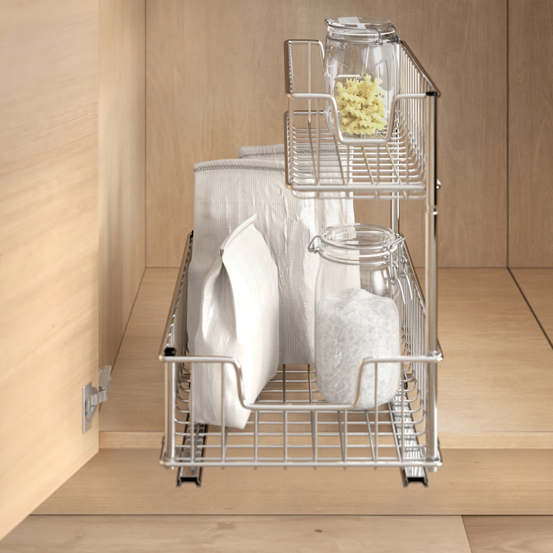 Chrome Sliding Undersink Organizer with Two Baskets