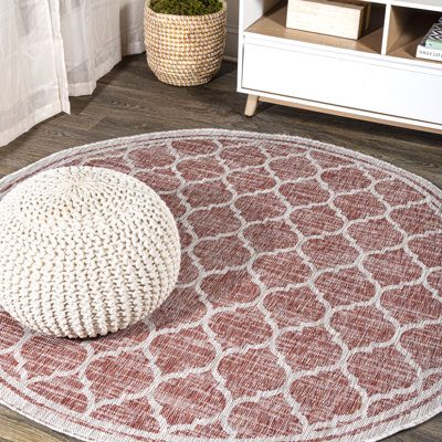 Hague Moroccan Trellis Textured Weave Red/Beige Indoor/Outdoor Rug