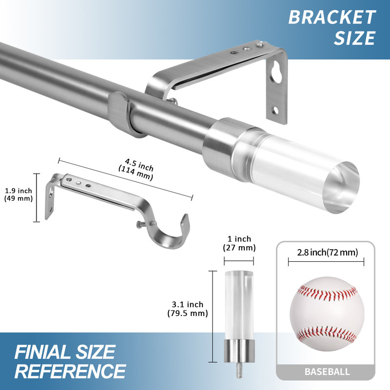 Fromberg Adjustable Single Curtain Rod, 1" H x 120" W x 1" D