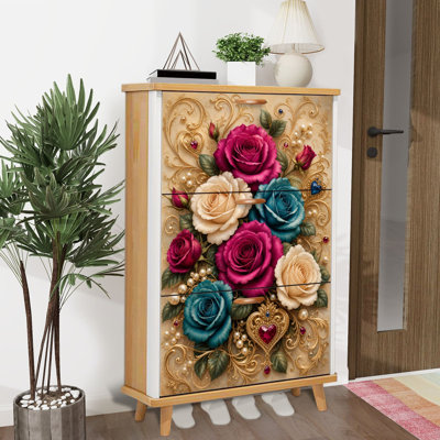Rangement pour chaussures avec 3 tiroirs rabattables pour rangement floral élégant