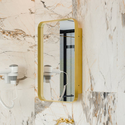 20X30 Inch Recessed Golden Metal Framed Wall Mirror With Storage And 2 Adjustable Shelves, Modern Bathroom Design, - Corrosion Proof, Fog Proof