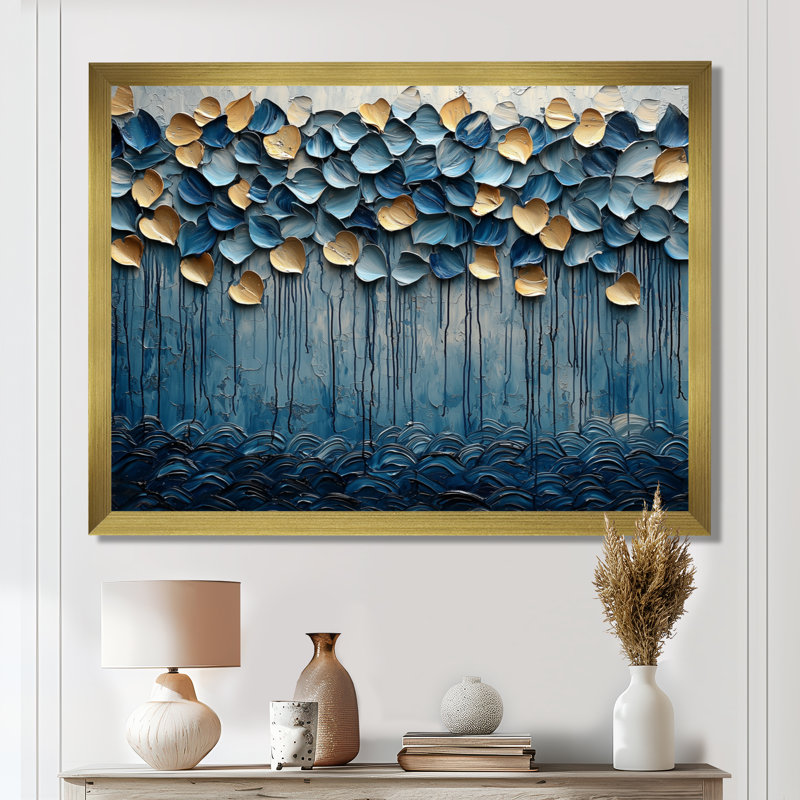 «Winsett Mosaic Of Waves Coastal Horizon I», art mural sur toile côtière, H 16 po x l 32 po, Doré, Cadre flottant