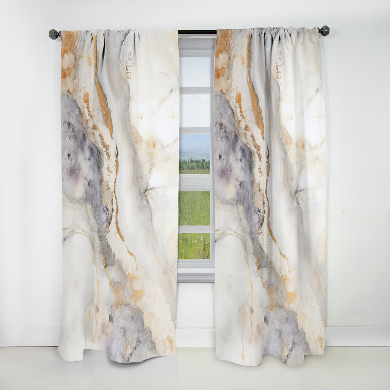 Beige And Gold Stone Geode Scenery Minimalism I - Stone Geode Blackout Curtain - 1 Panel, 52" W x 63" L