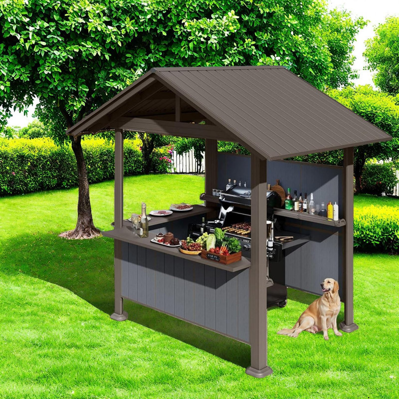 Pavillon de jardin rustique en acier avec tablettes de rangement pour patio