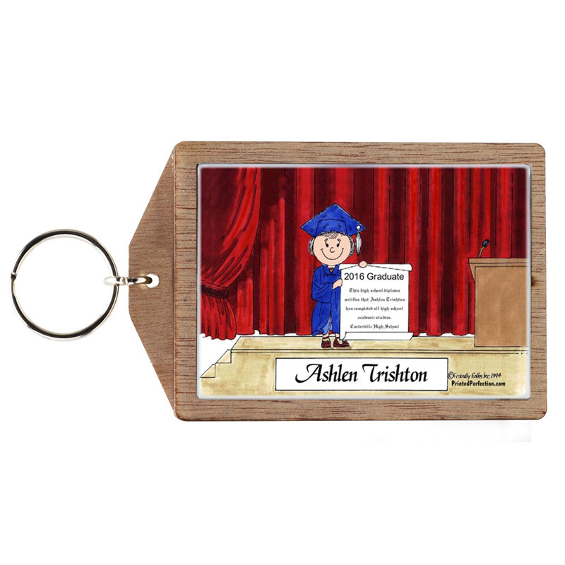Graduation personnalisée - Porte-clés en bois féminin, Oui