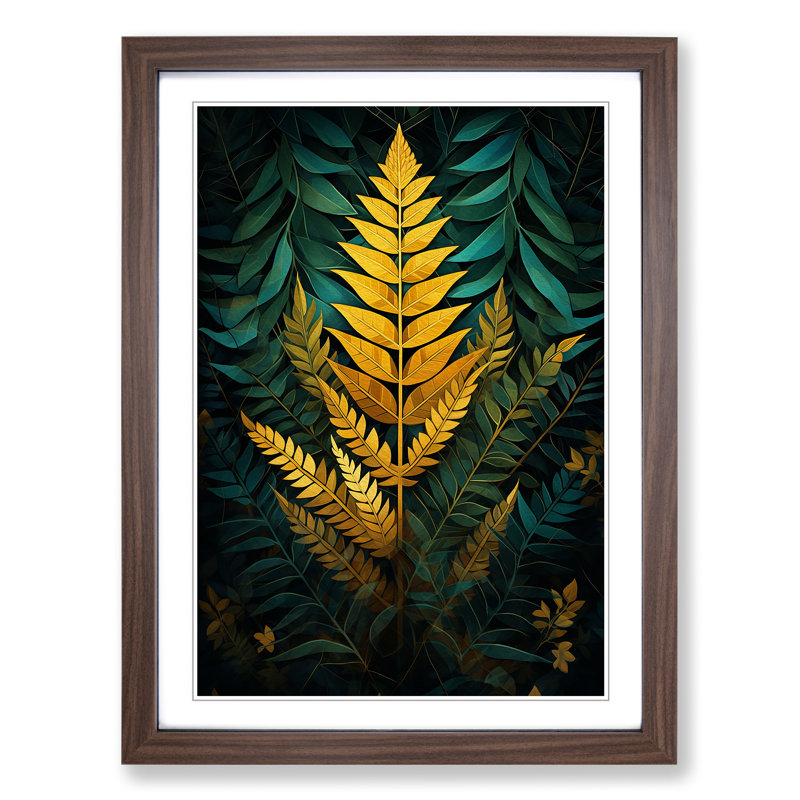 Fern Leaf Geometric No.2 - Single Picture Frame Print on Wood, 46cm H x 34cm W x 2cm D, Walnut