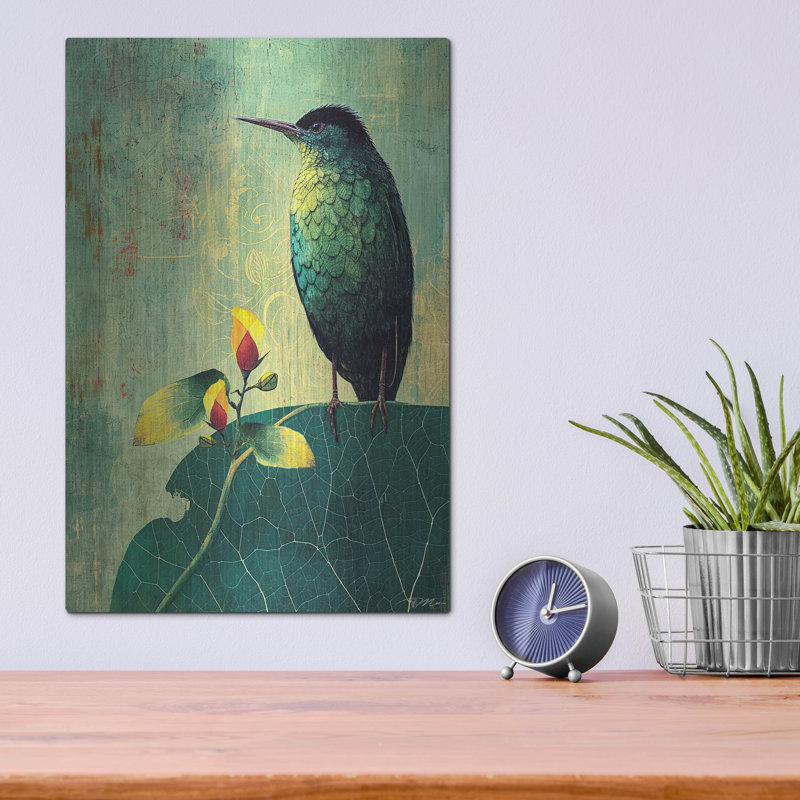 Art mural en métal Winston Porter «Green Bird» par Momart, H 16 po x l 12 po