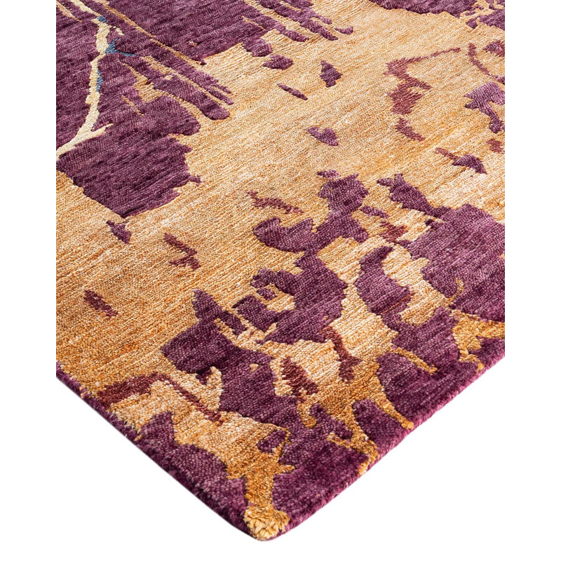 Tapis unique noué à la main moderne rose 9 pi 3 po x 12 pi 1 po Modern