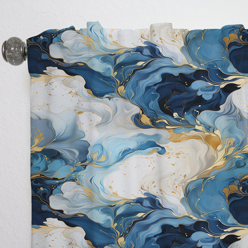 Rideau obscurcissant céleste marbre doré et bleu II - 1 panneau, L 52 po x L 108 po