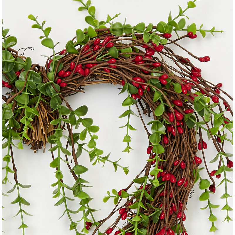 15" Berry Heart Wreath, Red