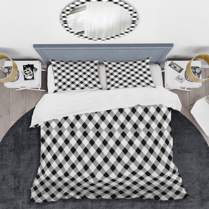 Ensemble de housse de couette moderne noir Houndstooth I - moderne, Housse de couette pour grand lit et 2 taies décor