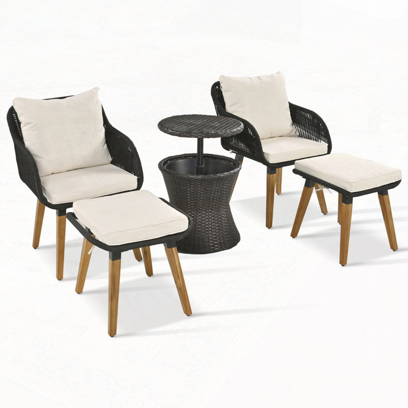 Ensemble de conversation pour patio avec table de bar en osier, Coussin beige / structure noire
