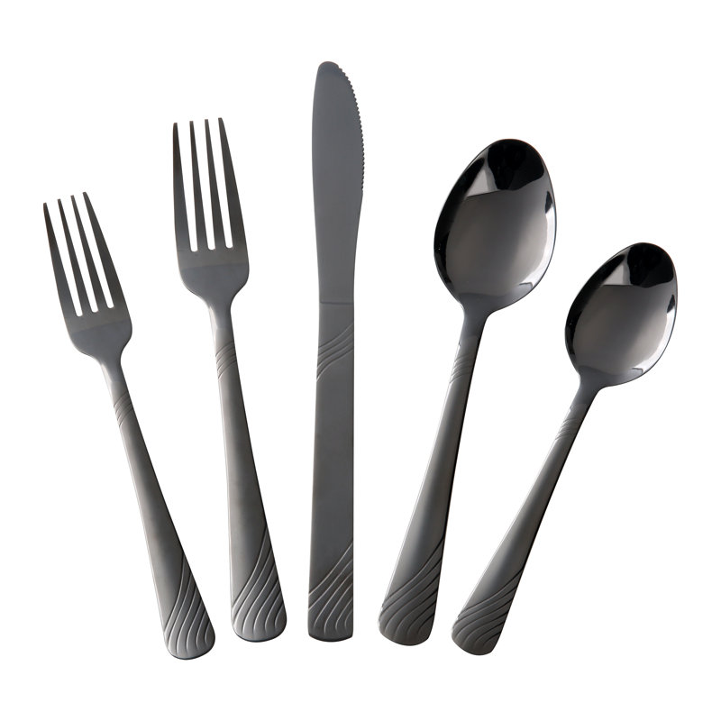Ebern Designs Odina Stainless Steel Flatware Set - Service for 8, Black