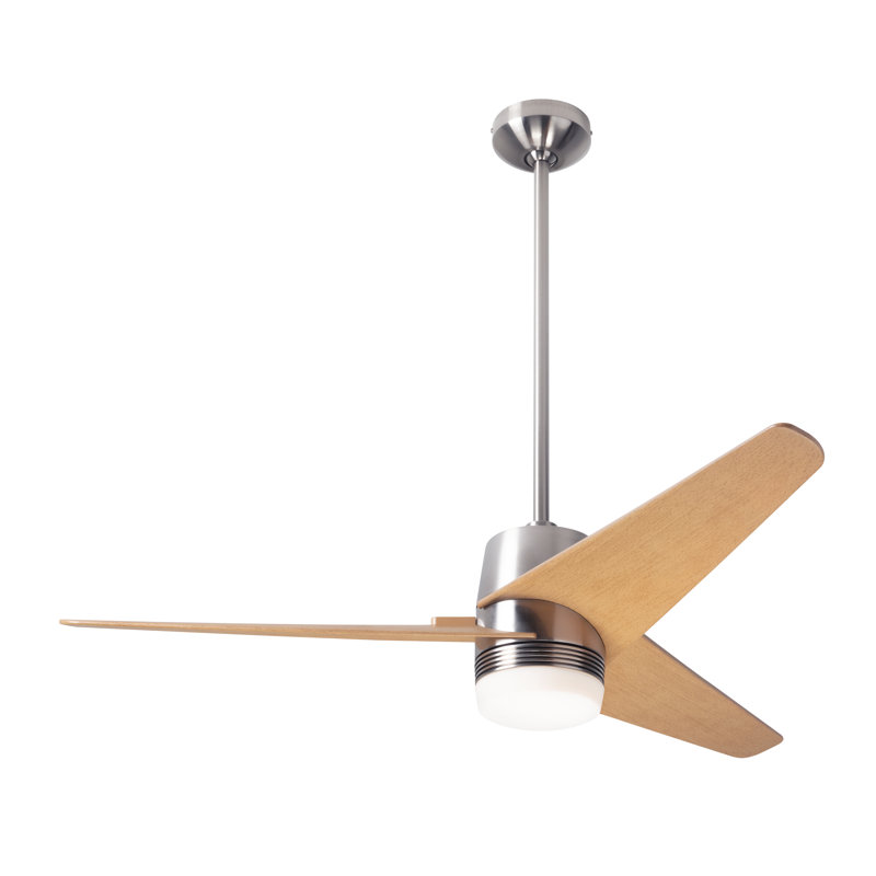 Velo 48'' Ceiling Fan with LED Lights, Maple, Wall Control, Bright Nickel