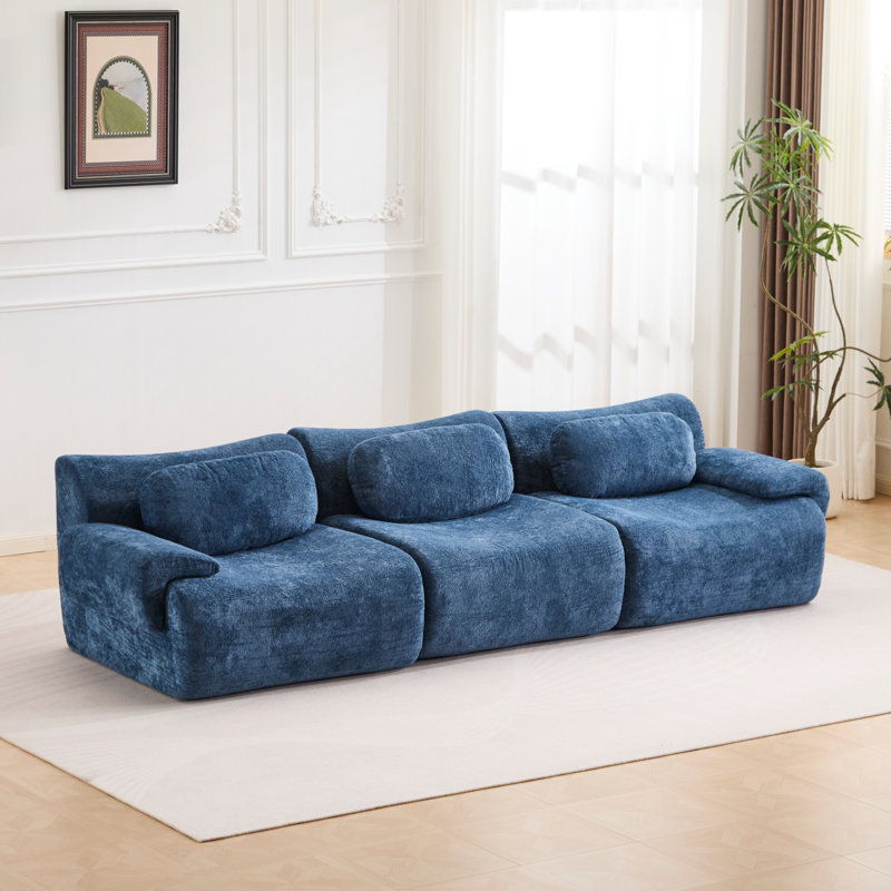 Canapé-lit modulaire en faux velours convertible Wave, BLUE