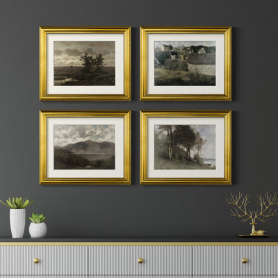 «Vintage Landscape XLI», ensemble de 4 reproductions encadrées