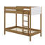 Lit superposé simple au-dessus de simple avec tête et pied de lit rembourrés Boucle, échelle, garde-corps de sécurité, lit superposé en bois d'hévéa