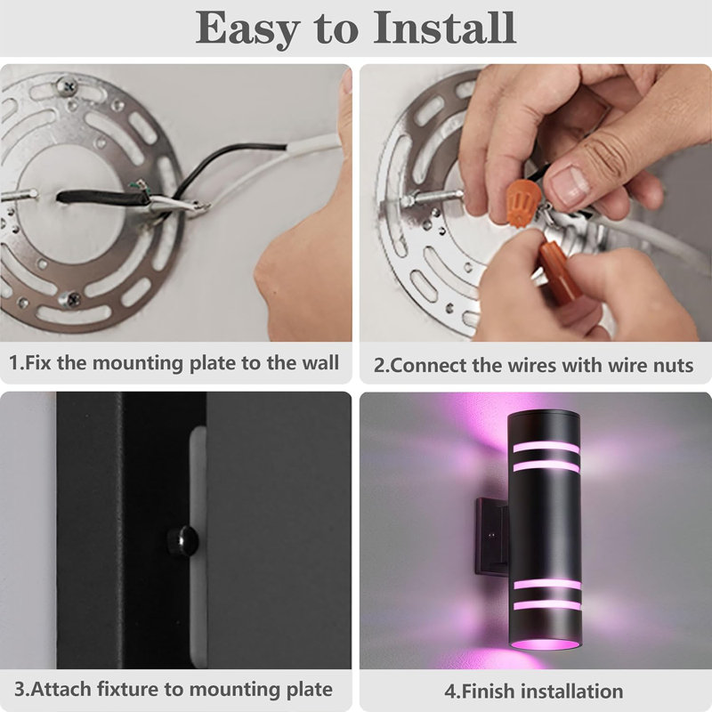 Smart Wifi LED Outdoor Wall Sconce 2 Pack, Up And Down Lights Ambience Color Changing, Cylinder RGB Outdoor Lights For House Garage Exterior Light Fixture No Hub Required, ETL Listed
