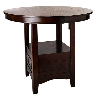 Table de salle à manger en bois massif brun foncé foncé avec design rond et tablette moderne
