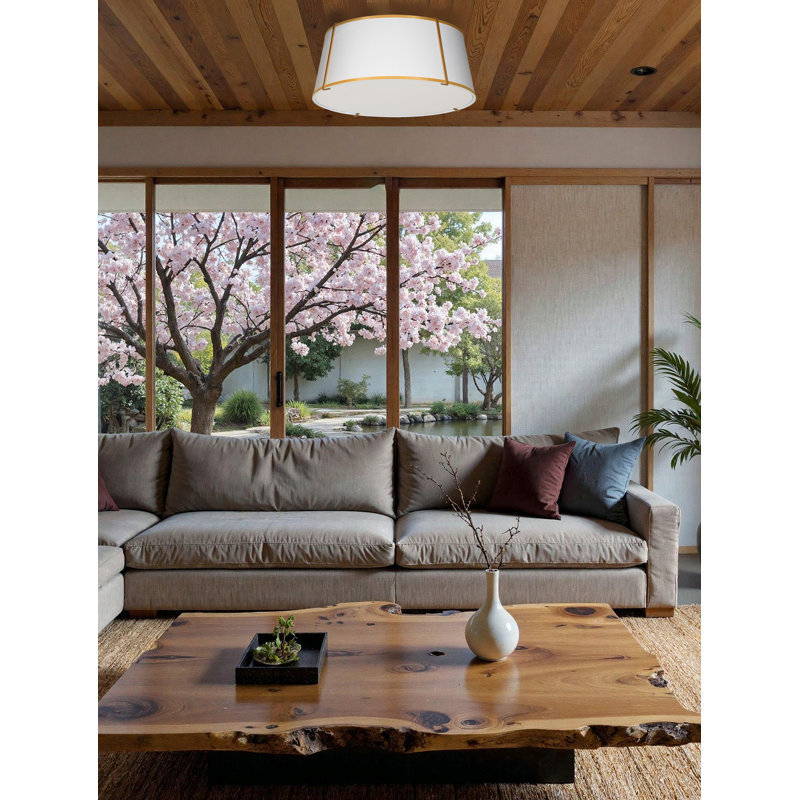 Trapezoid 4 Light Flush Mount, Gold, White