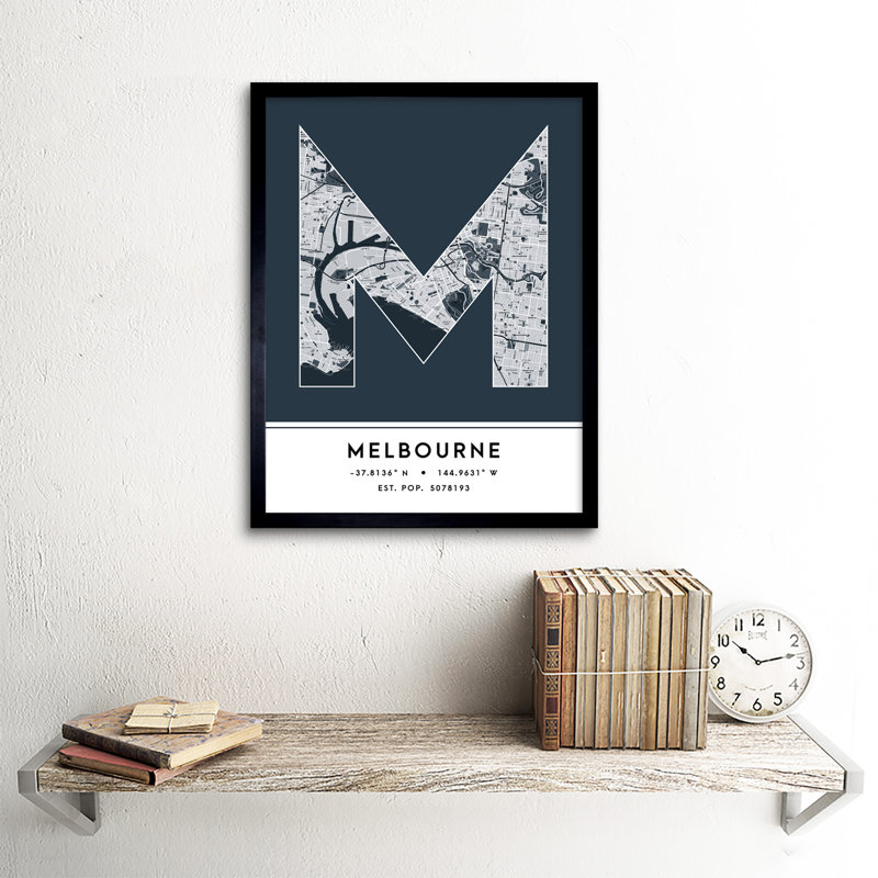 Melbourne City Map Melbourne Australia City Map Navy - Single Picture Frame Typography