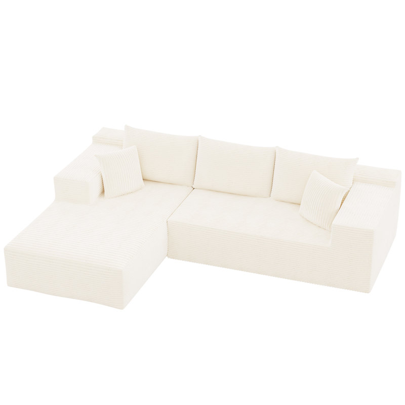 Canapé modulaire à compression en L Boneless, Velours côtelé beige