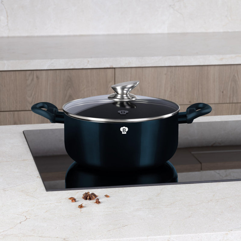 Blaumann 4.43L Pressed Aluminium Casserole Pan With Lid, Aquamarine