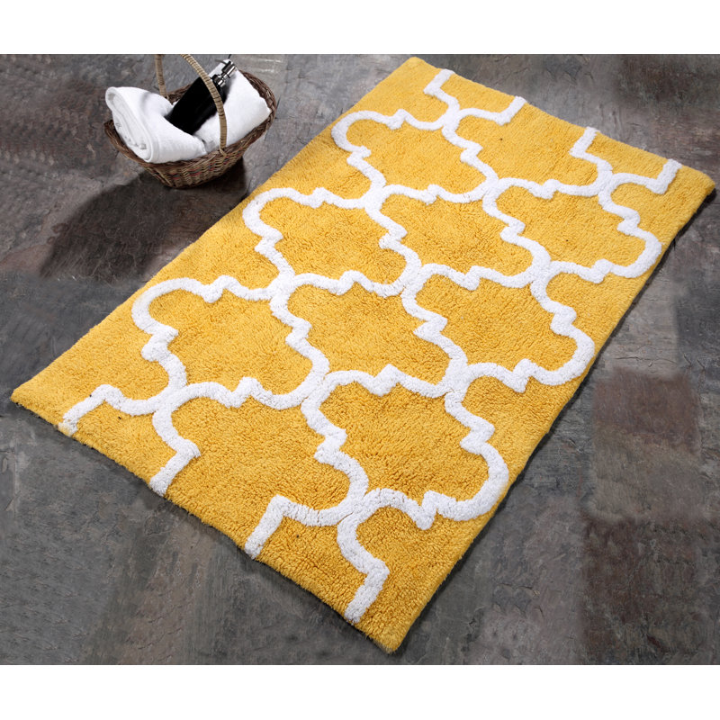 Anastatia Cotton Non-Slip Bath Rug, 50" x 30", Yellow/White