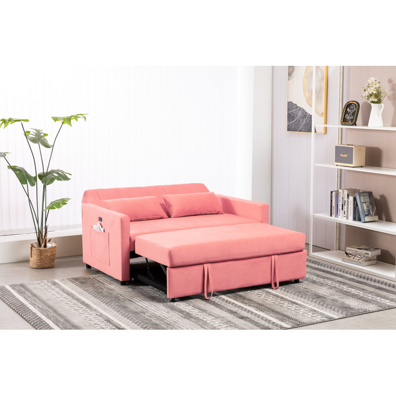 Kusilvak 58'' Velvet Sofa, Peach